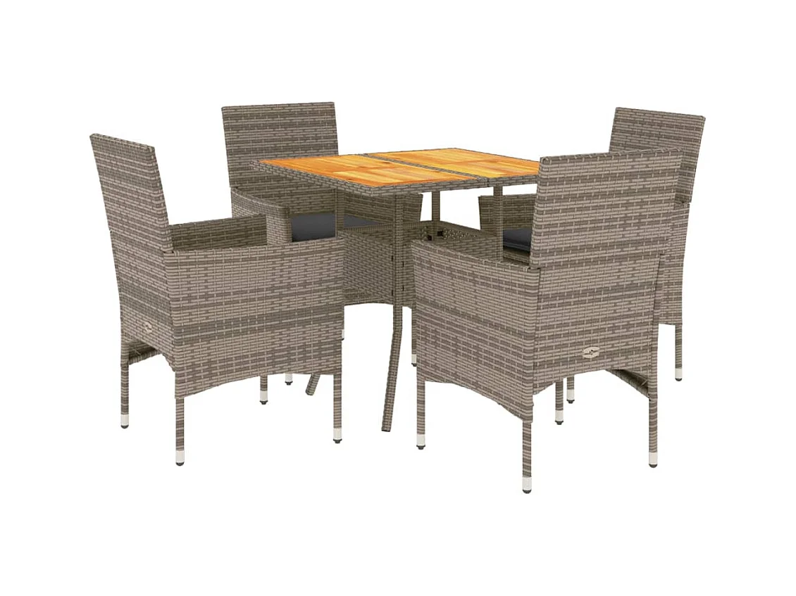 5-tlg. Garten-Essgruppe mit Kissen Grau Poly Rattan Akazie