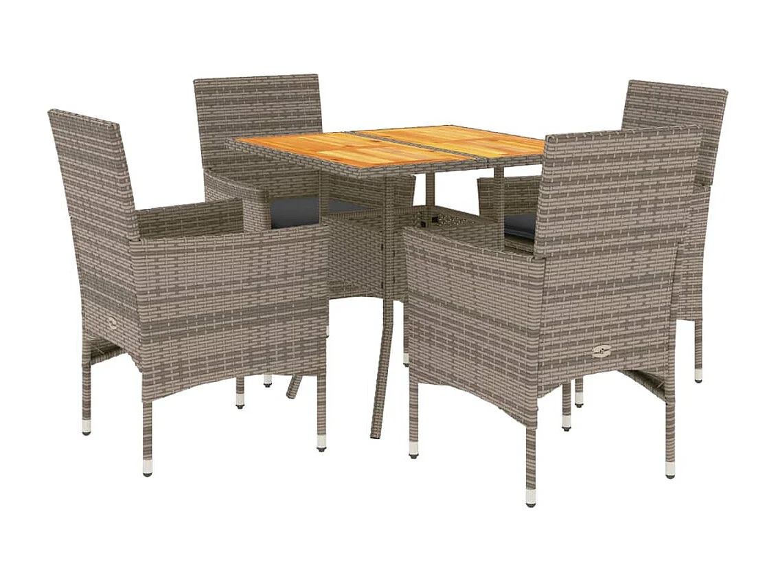 Set Pranzo Giardino 5 pz con Cuscini Grigio Polyrattan Acacia