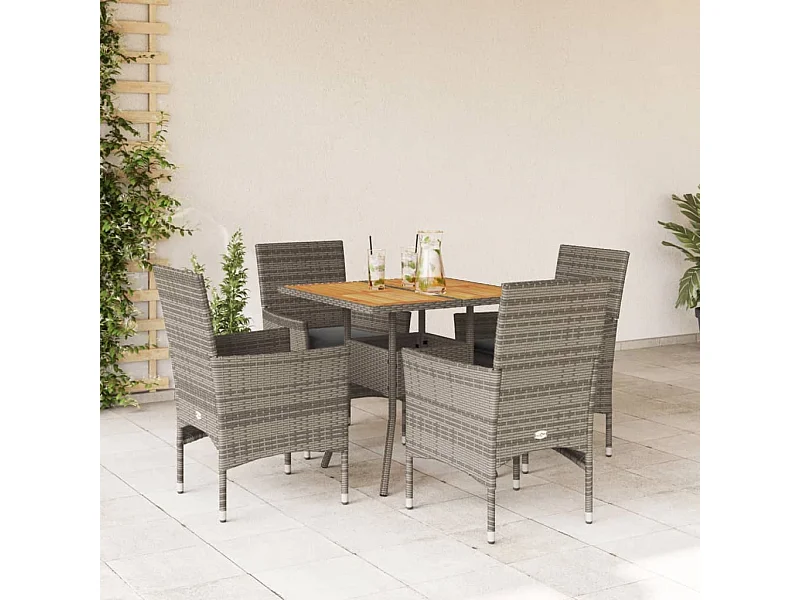 Ensemble à manger de jardin et coussins 5 pcs gris rotin acacia