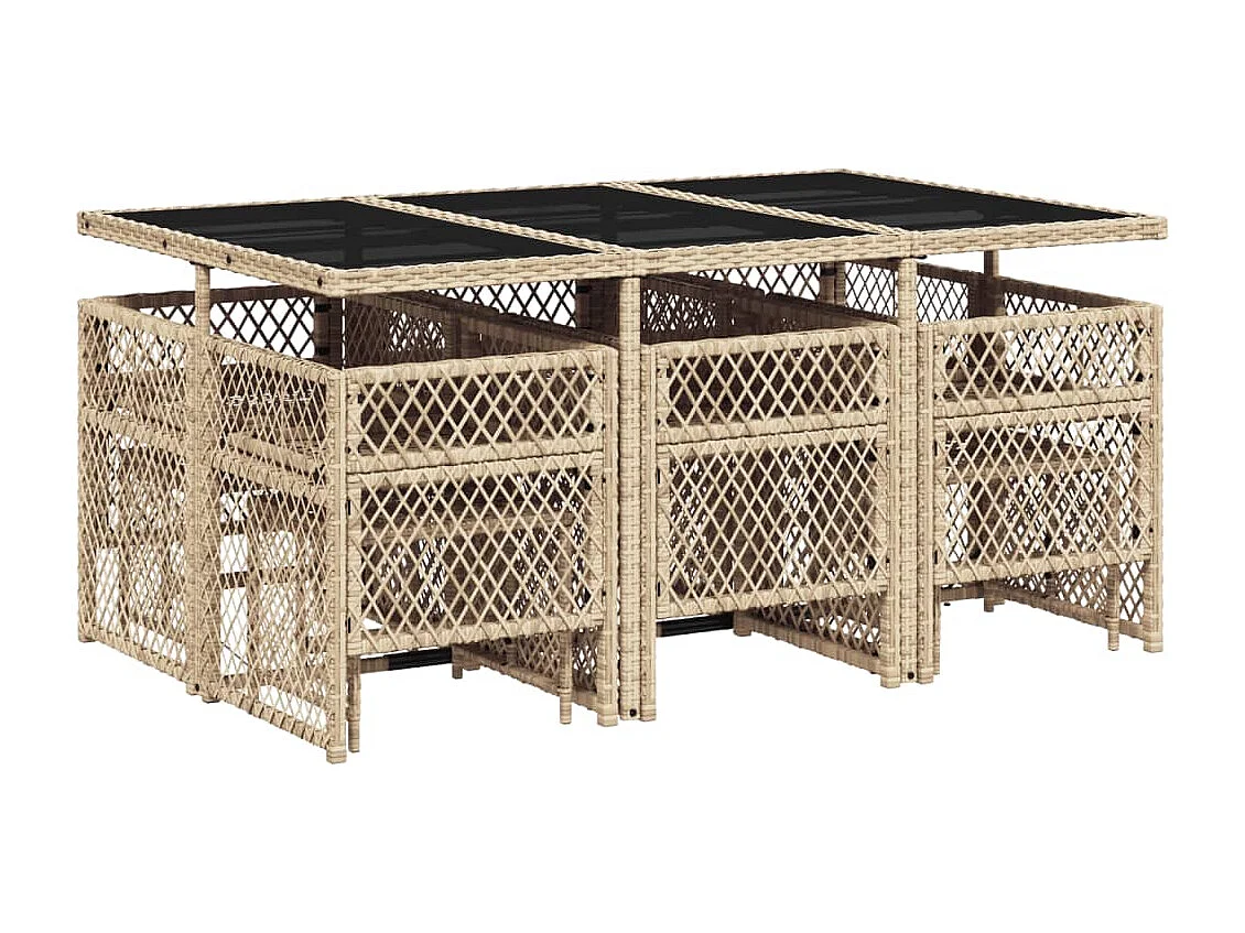 Set da Pranzo da Giardino 11 pz con Cuscini Beige in Polyrattan