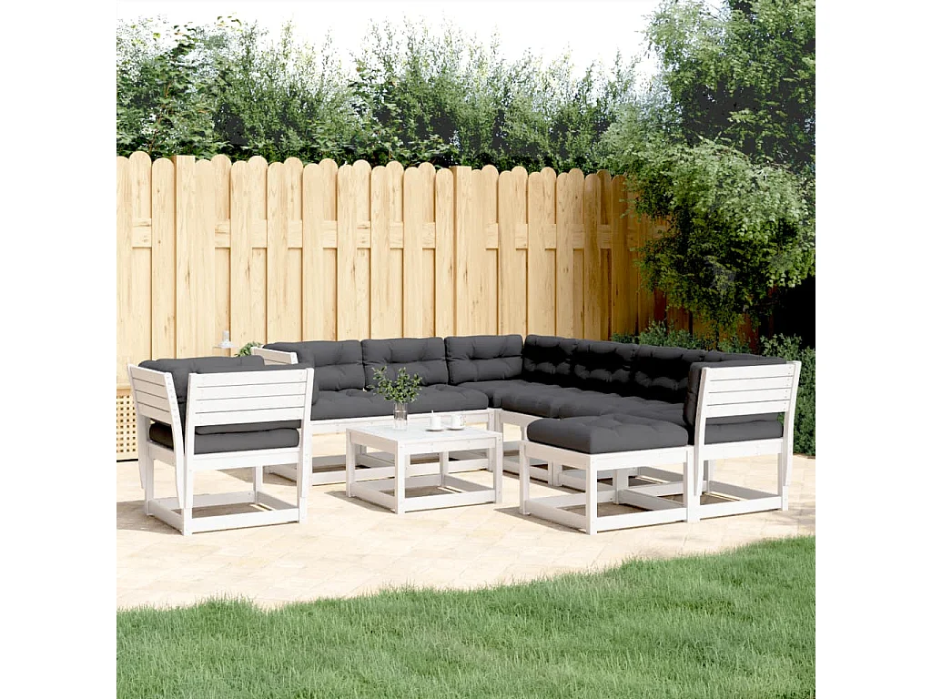 Salon de jardin avec coussins 8 pcs blanc bois de pin massif