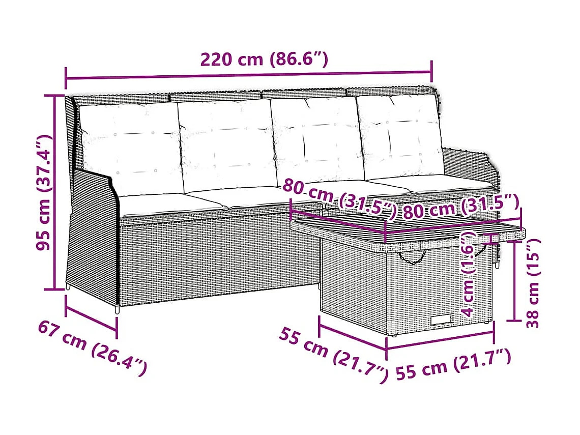 Set Divani da Giardino 3 pz con Cuscini in Polyrattan Beige