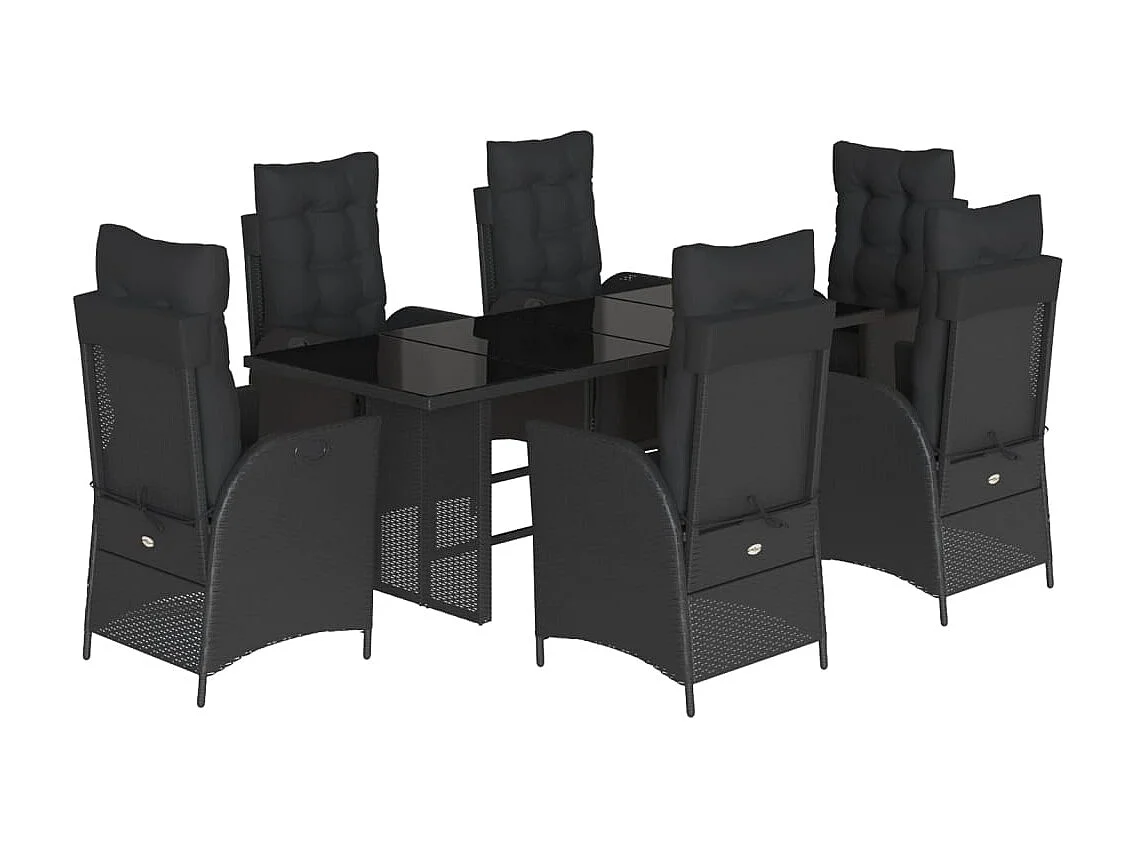 Set da Pranzo da Giardino 7 pz Nero con Cuscini in Polyrattan