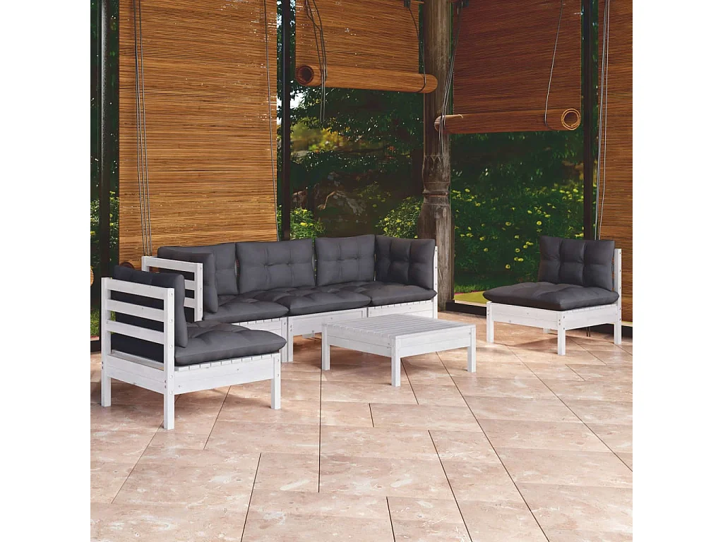 Salon de jardin 6 pcs avec coussins bois de pin massif
