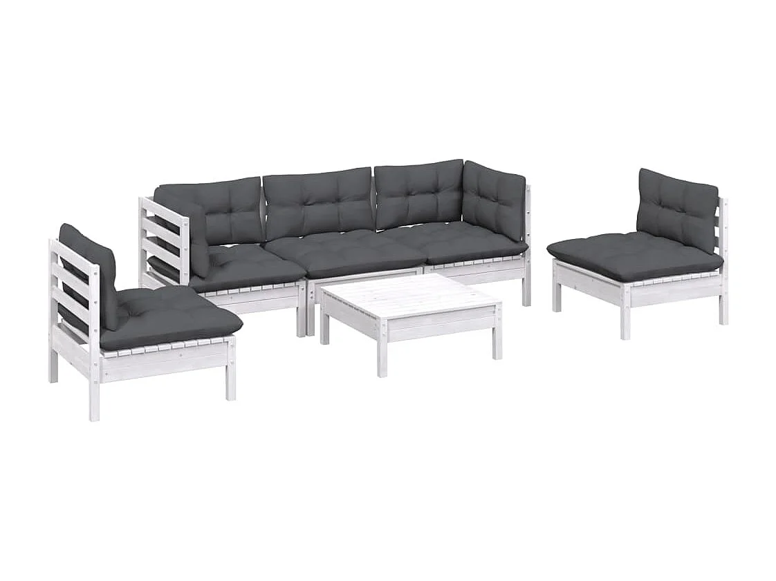 Salon de jardin 6 pcs avec coussins bois de pin massif