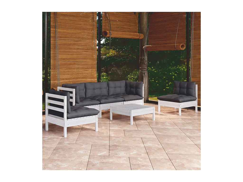 6-delige Loungeset met kussens massief grenenhout