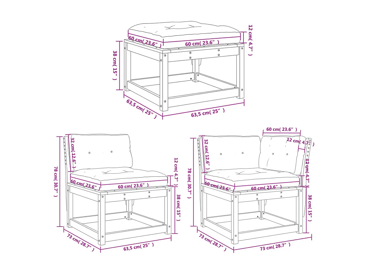 Set Divani Giardino 5 pz con Cuscini Legno Massello di Douglas