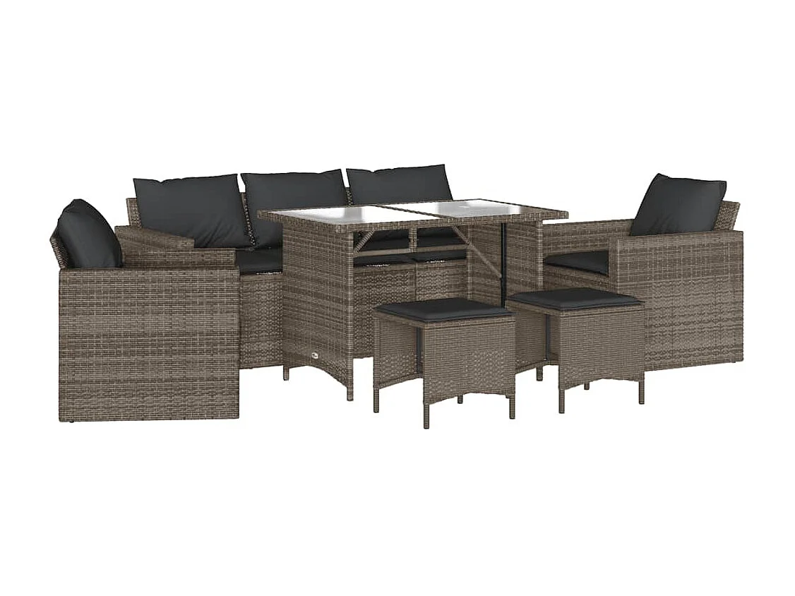 Salon de jardin 6 pcs avec coussins gris résine tressée