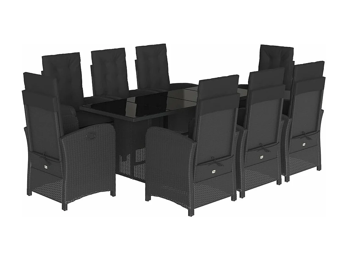 Set da Pranzo da Giardino 9 pz con Cuscini Nero in Polyrattan