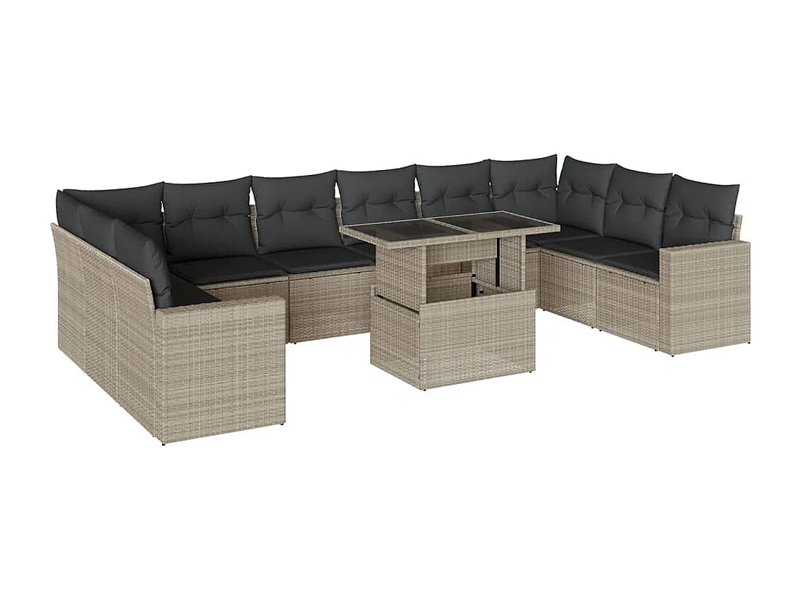 Set Divani da Giardino 11 pz con Cuscini in Polyrattan Grigio