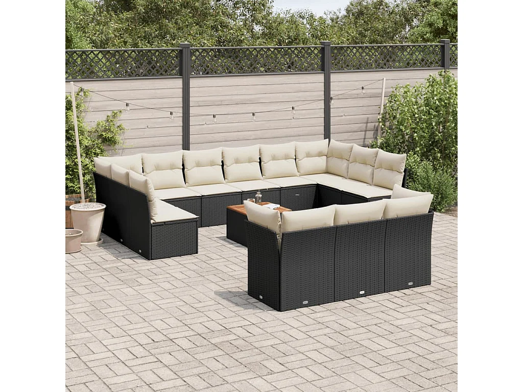 Set Divani da Giardino 14pz con Cuscini in Polyrattan Nero