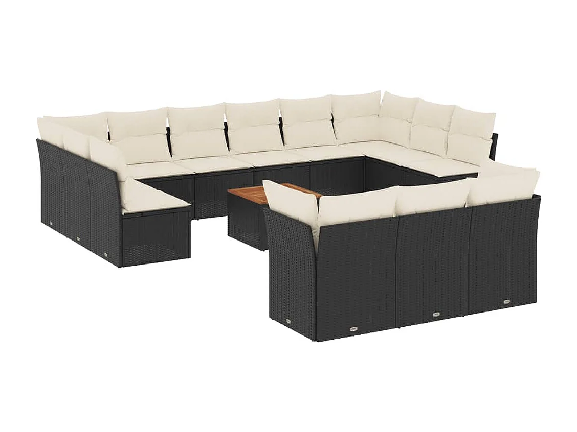 Set Divani da Giardino 14pz con Cuscini in Polyrattan Nero