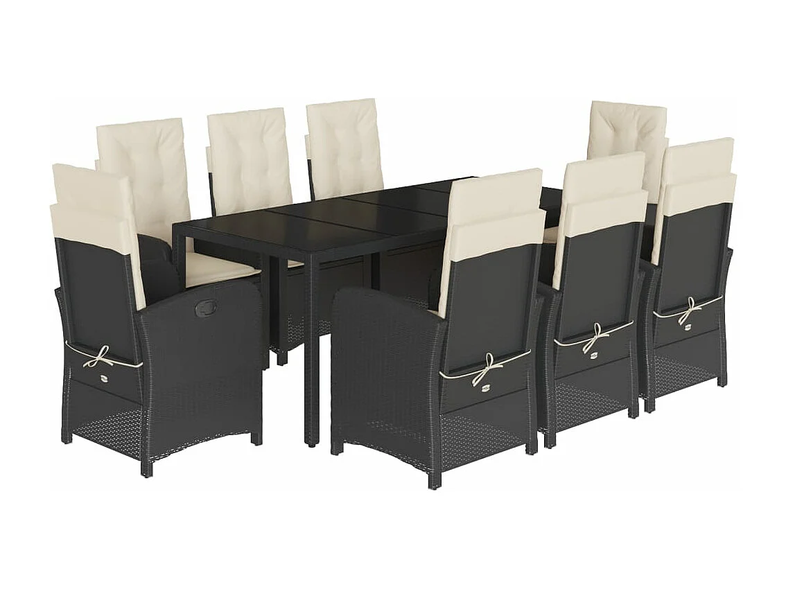 Set de comedor de jardín 9 pzas y cojines ratán sintético negro