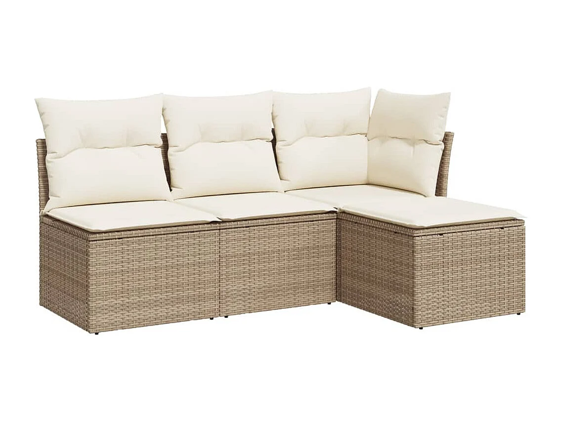 Salon de jardin avec coussins 4 pcs beige résine tressée