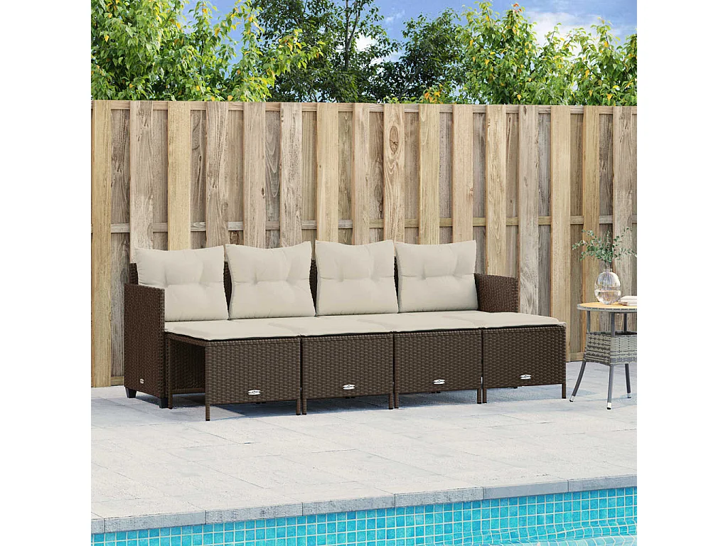 Set Divano da Giardino 5 pz con Cuscini Marrone in Polyrattan