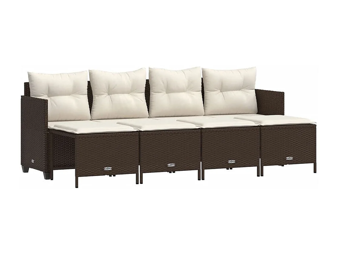 Set Divano da Giardino 5 pz con Cuscini Marrone in Polyrattan