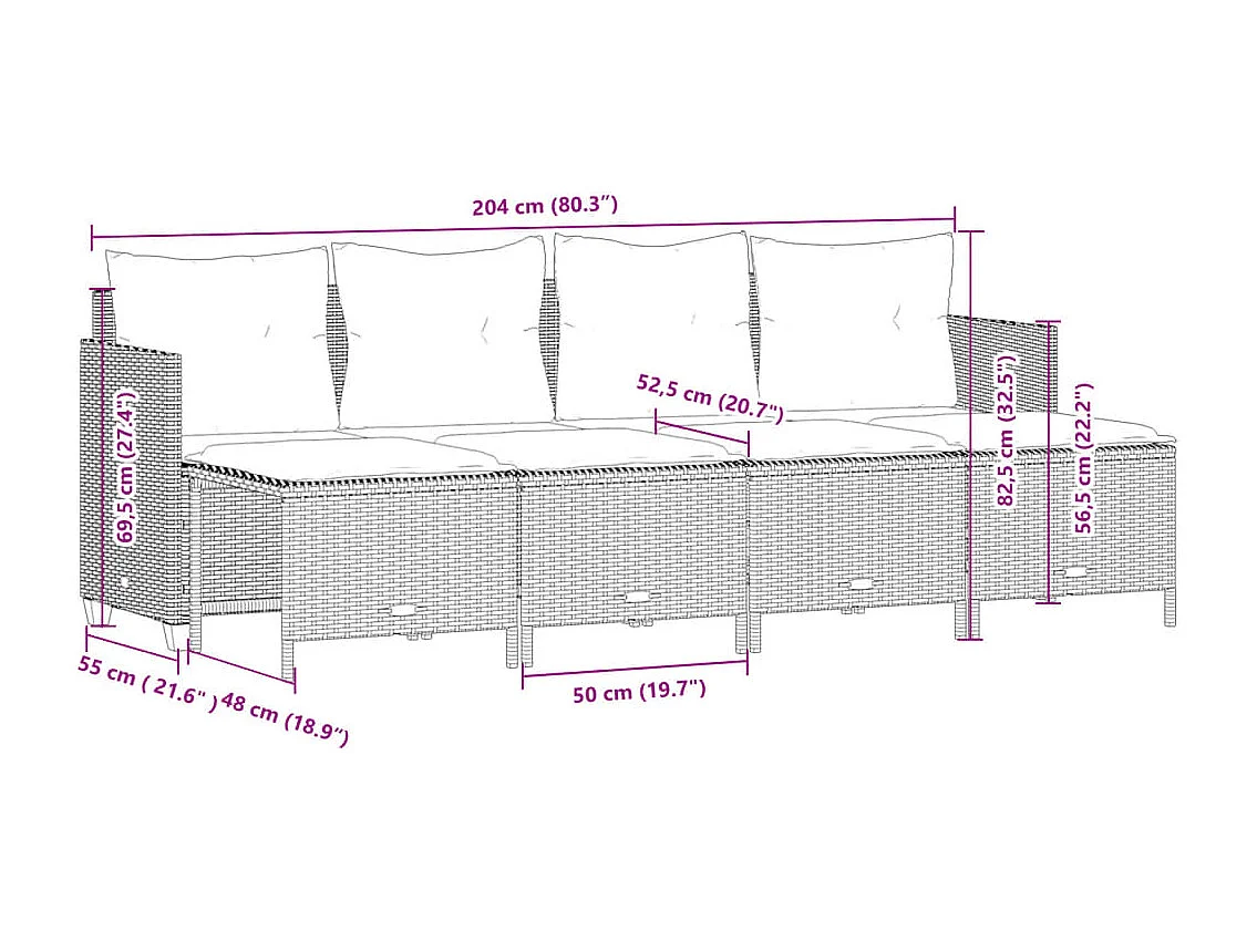 Set Divano da Giardino 5 pz con Cuscini Marrone in Polyrattan