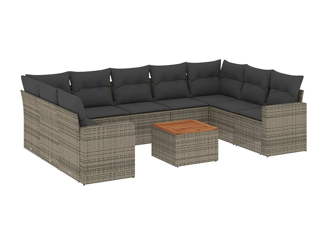 Salon de jardin avec coussins 10 pcs gris résine tressée