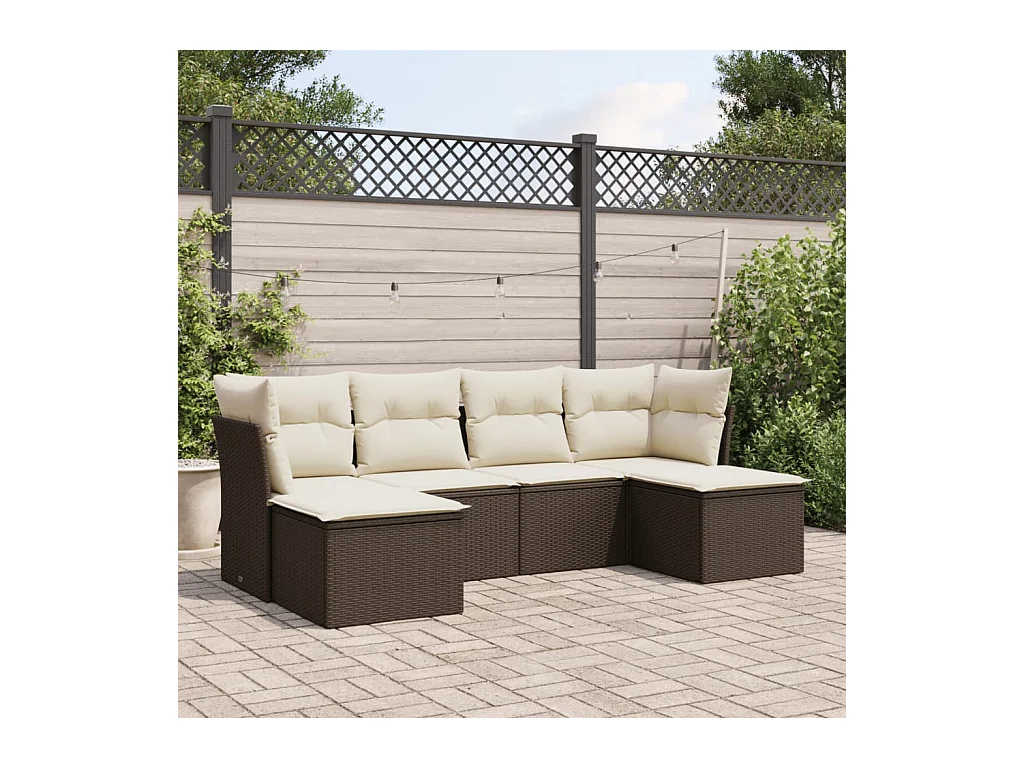 Set Divano da Giardino 6 pz con Cuscini Marrone in Polyrattan