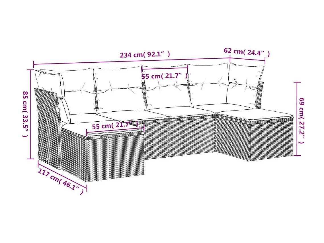 6-tlg. Garten-Sofagarnitur mit Kissen Braun Poly Rattan