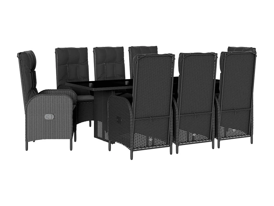 Ensemble à manger de jardin 9pcs coussins noir résine tressée