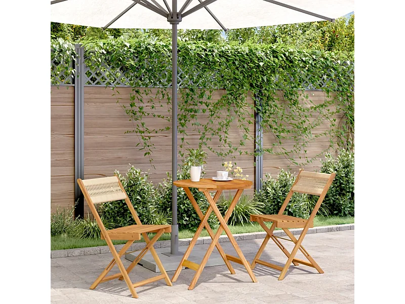 3-delige Bistroset polypropeen en massief hout beige