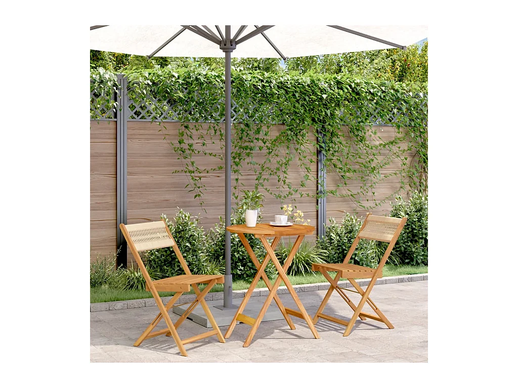 Ensemble de bistro 3 pcs beige polypropylène et bois massif