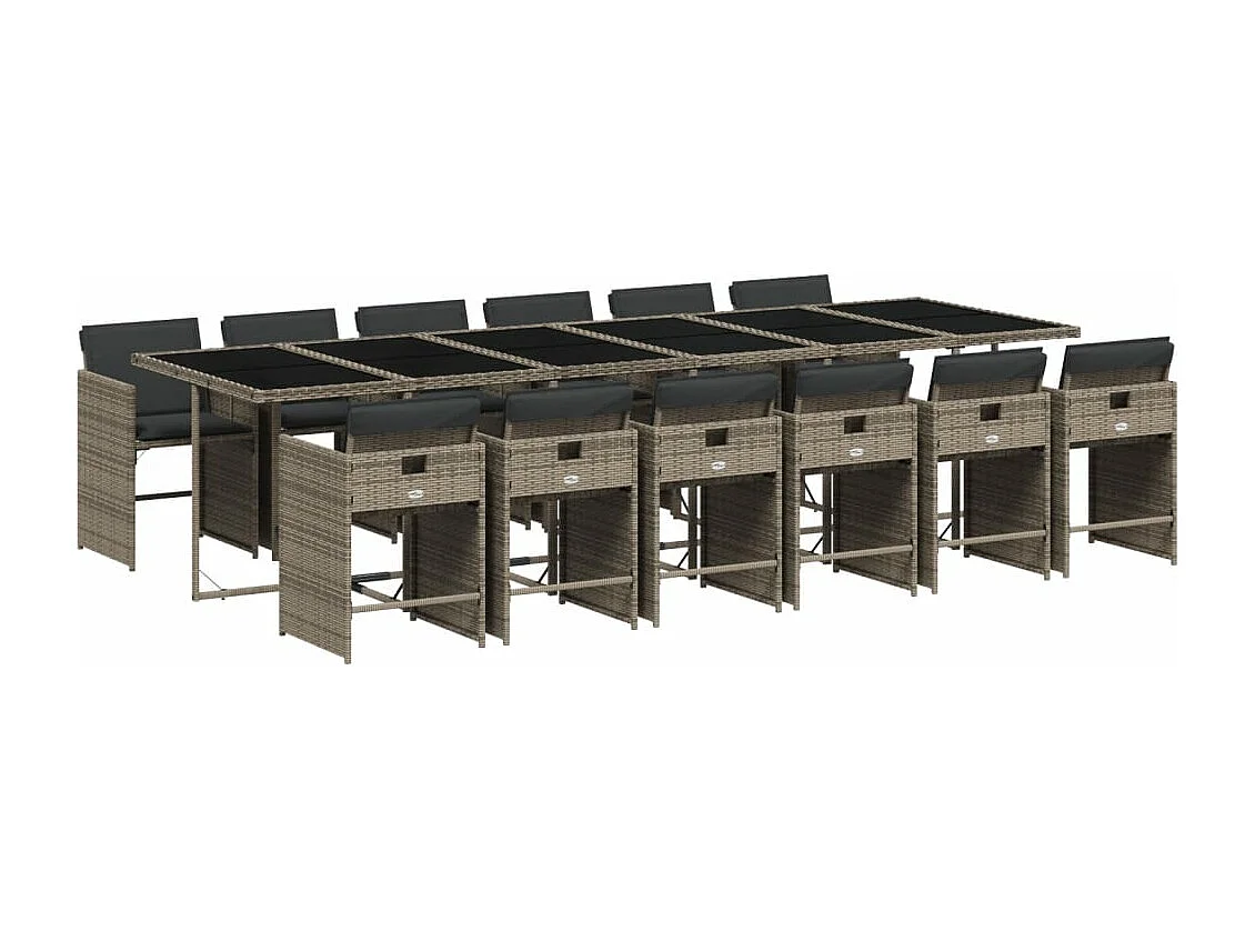 Set da Pranzo da Giardino 13pz con Cuscini Grigio in Polyrattan
