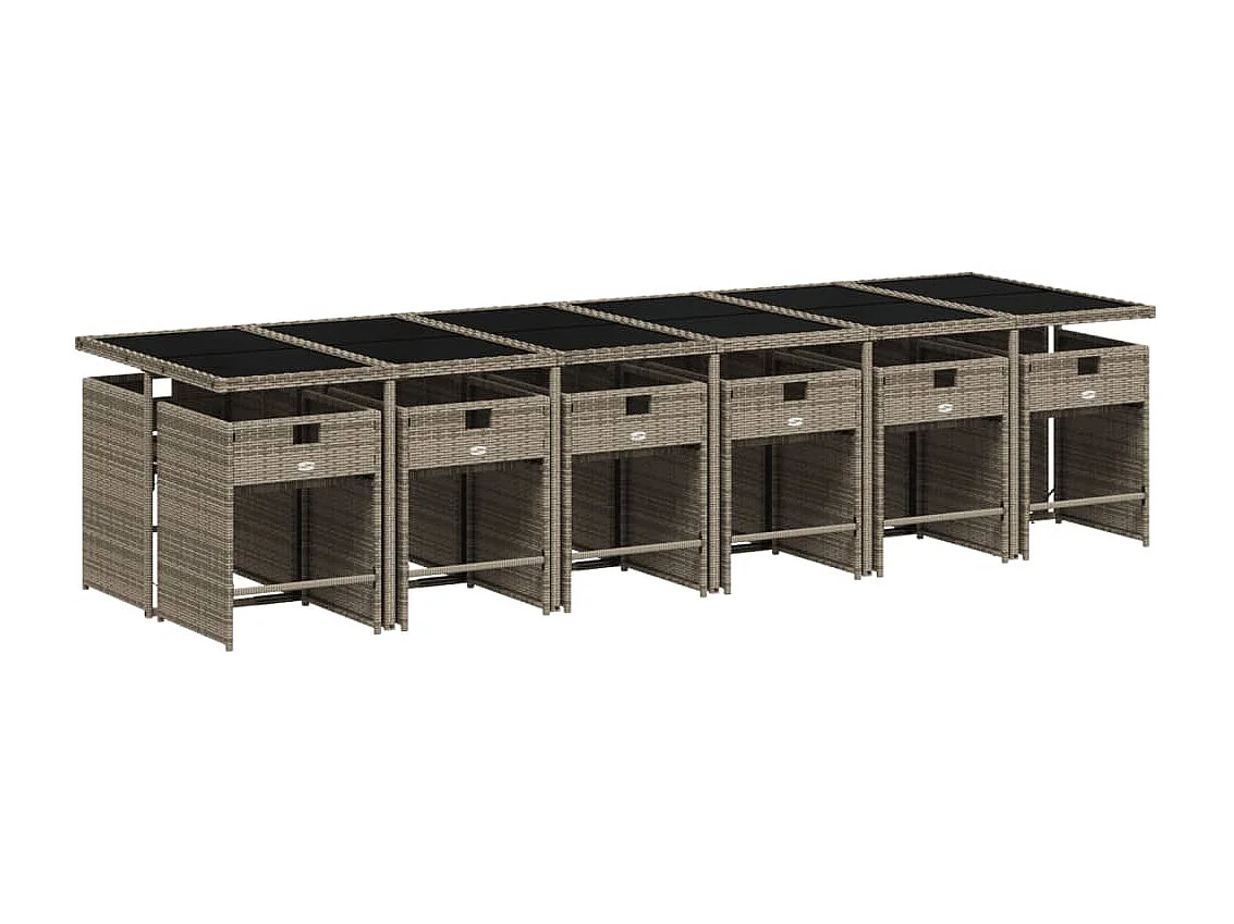 Set da Pranzo da Giardino 13pz con Cuscini Grigio in Polyrattan
