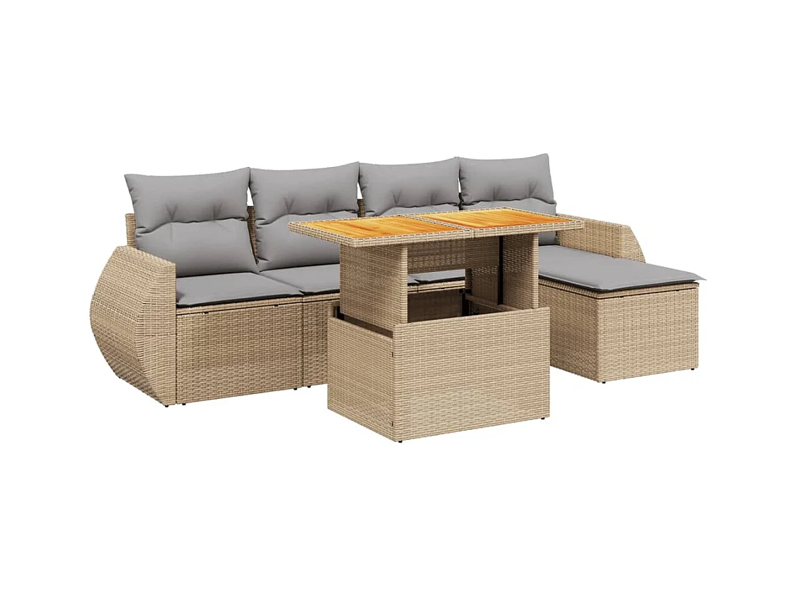 Salon de jardin avec coussins 6 pcs beige résine tressée