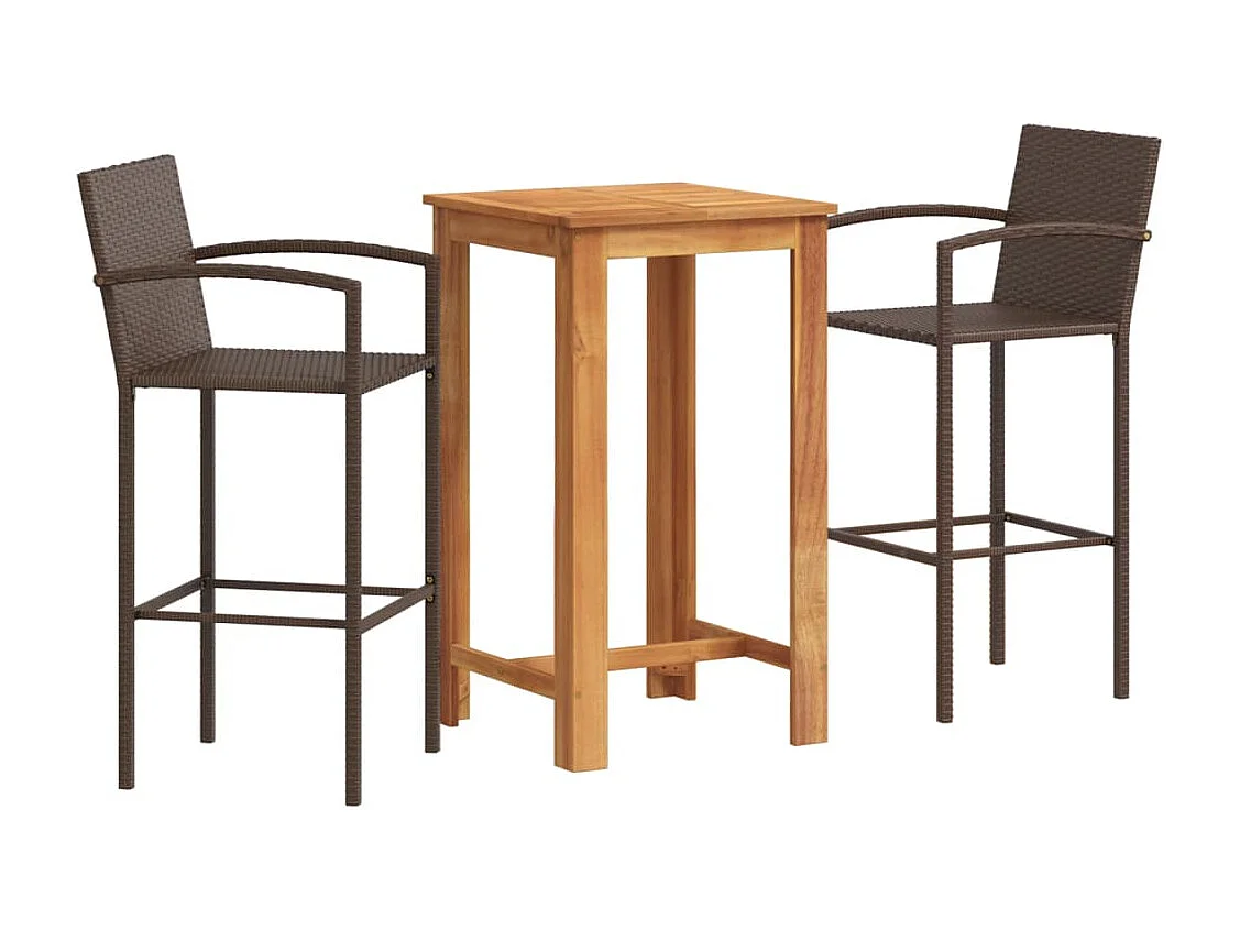 3-delige Tuinbarset massief acaciahout en poly rattan bruin