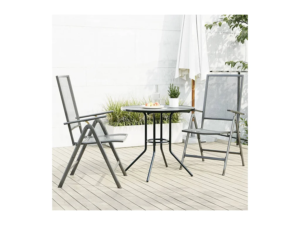 Cadeiras reclináveis jardim 3 pcs aço revestido a pó antracite