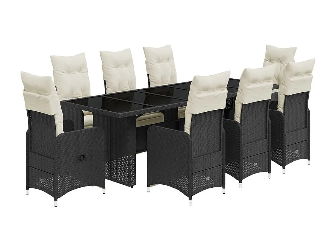 Set Bistrò da Giardino 9 pz con Cuscini in Polyrattan Nero