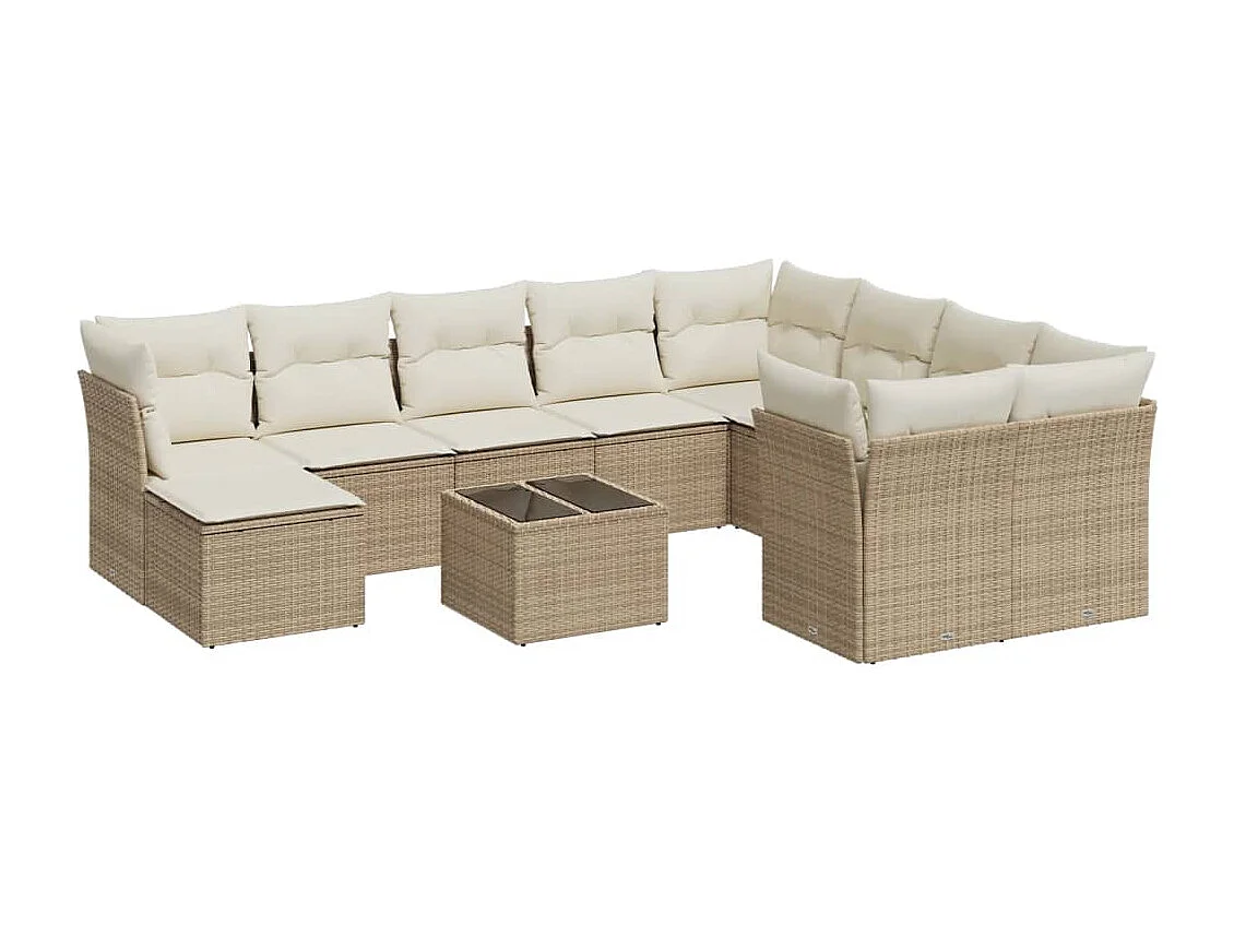 Salon de jardin 11 pcs avec coussins beige résine tressée
