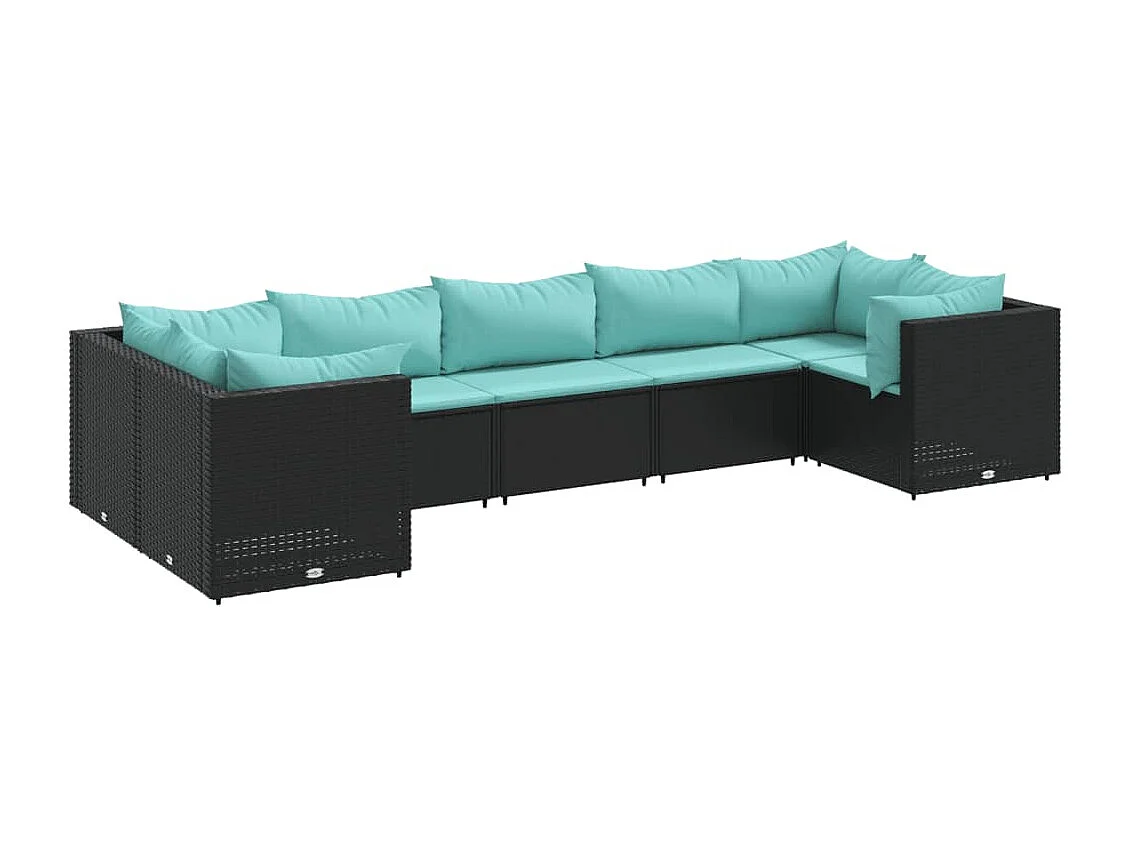Salon de jardin 7 pcs avec coussins Noir Résine tressée
