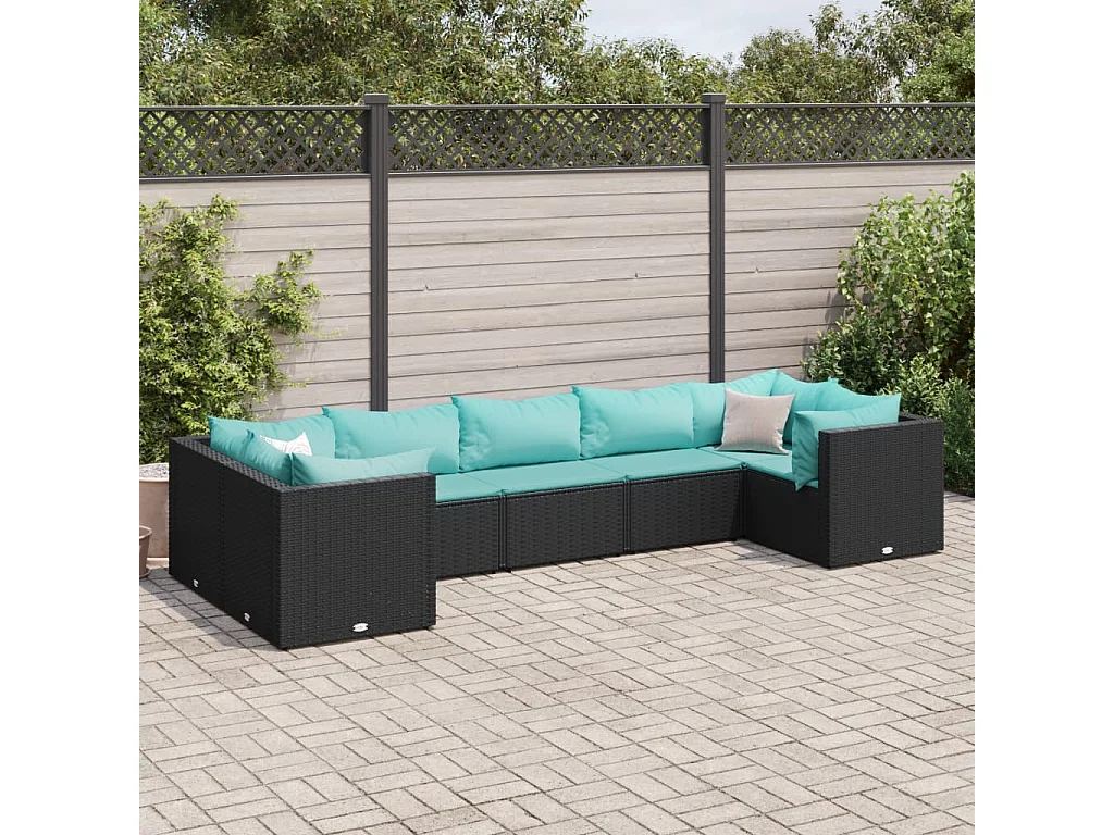 Set Salotto da Giardino con Cuscini 7pz Nero Polyrattan