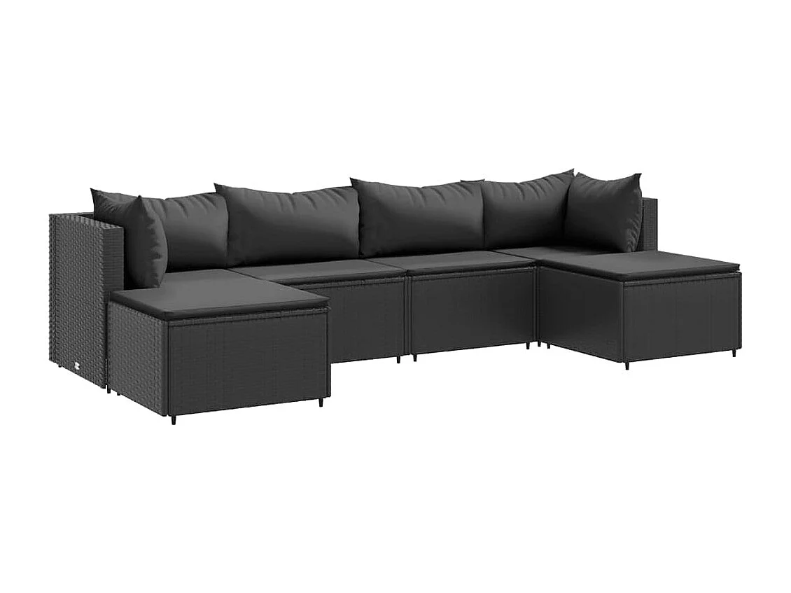 6 pcs conjunto lounge de jardim c/ almofadões vime PE preto