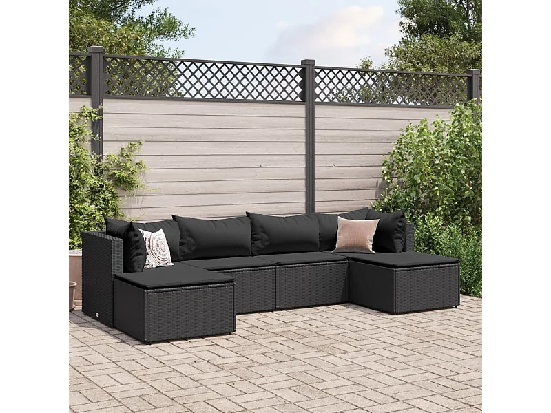 Set Mobili da Giardino 6 pz con Cuscini in Polyrattan Nero