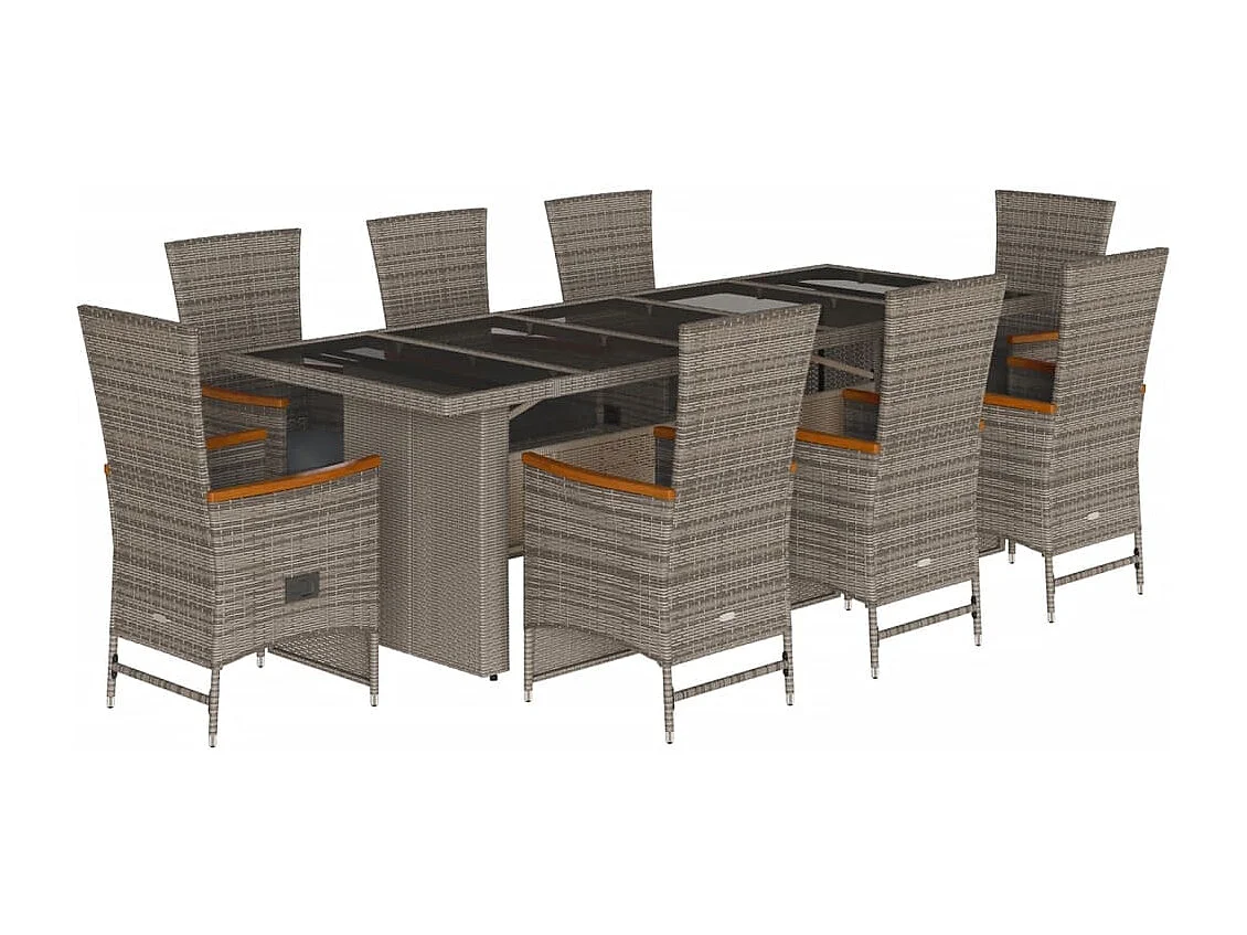 Set comedor jardín 9 pzas y cojines ratán sintético gris