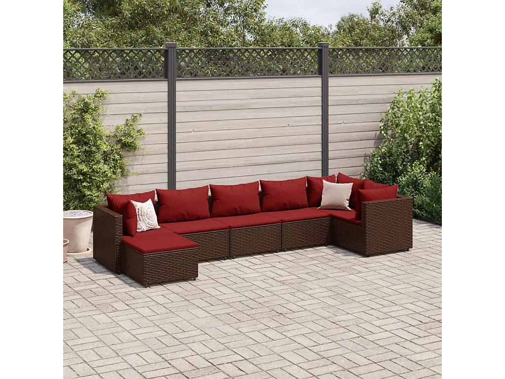 Set Divani da Giardino 7 pz con Cuscini in Polyrattan Marrone