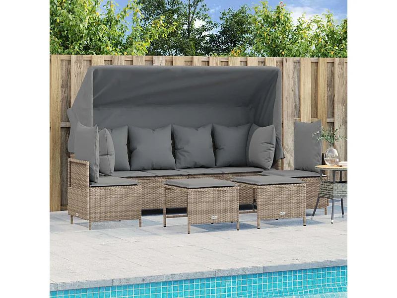 Set Divano da Giardino 5 pz con Cuscini Beige in Polyrattan