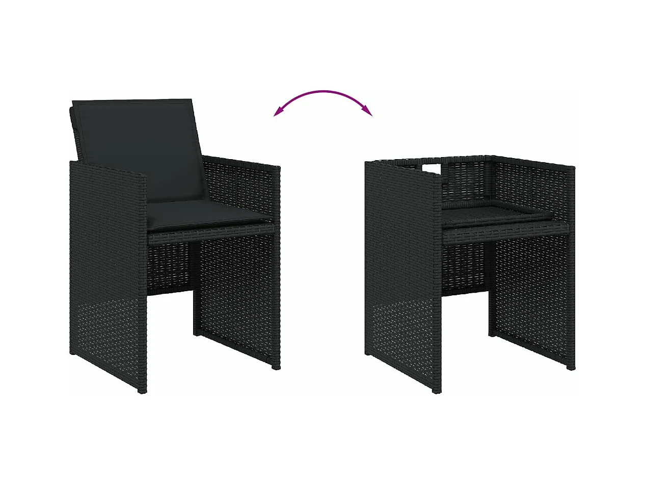 11 pcs conjunto de jantar p/ jardim c/ almofadões vime PE preto