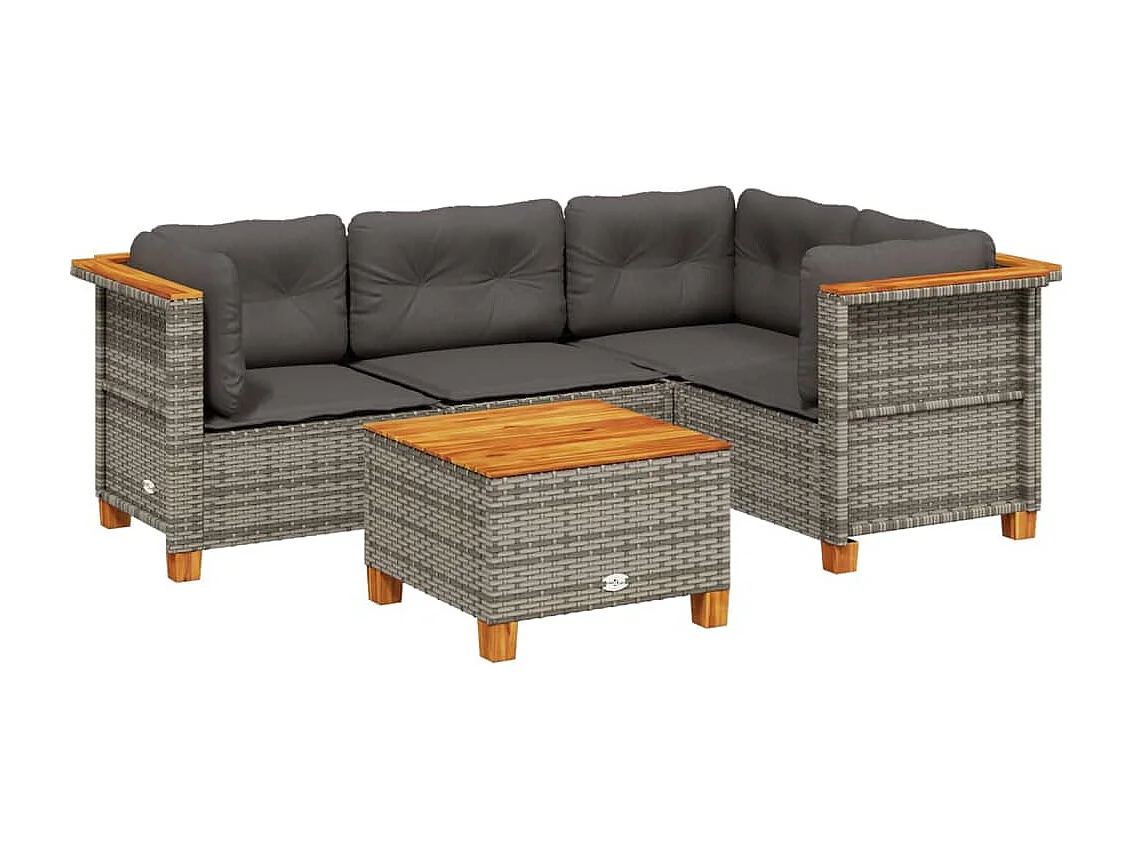 Salon de jardin 5 pcs avec coussins gris résine tressée