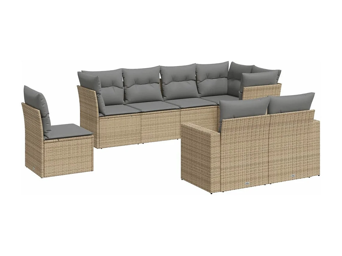 Salon de jardin avec coussins 8 pcs beige résine tressée