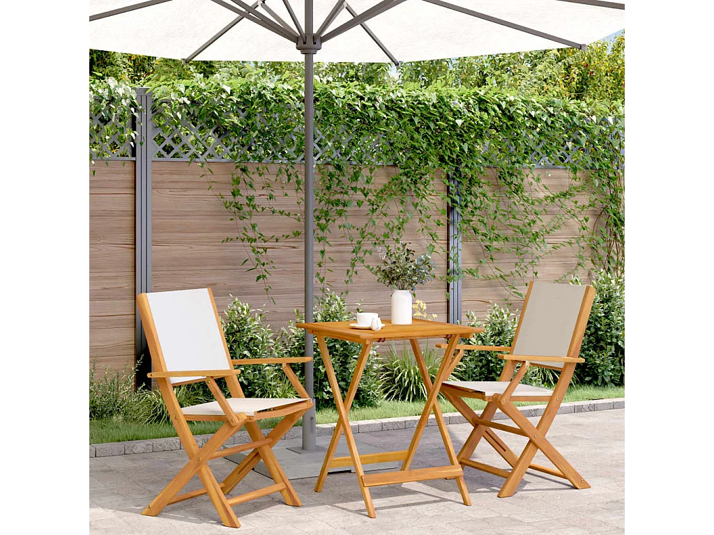 Ensemble de bistro 3 pcs blanc crème tissu et bois massif