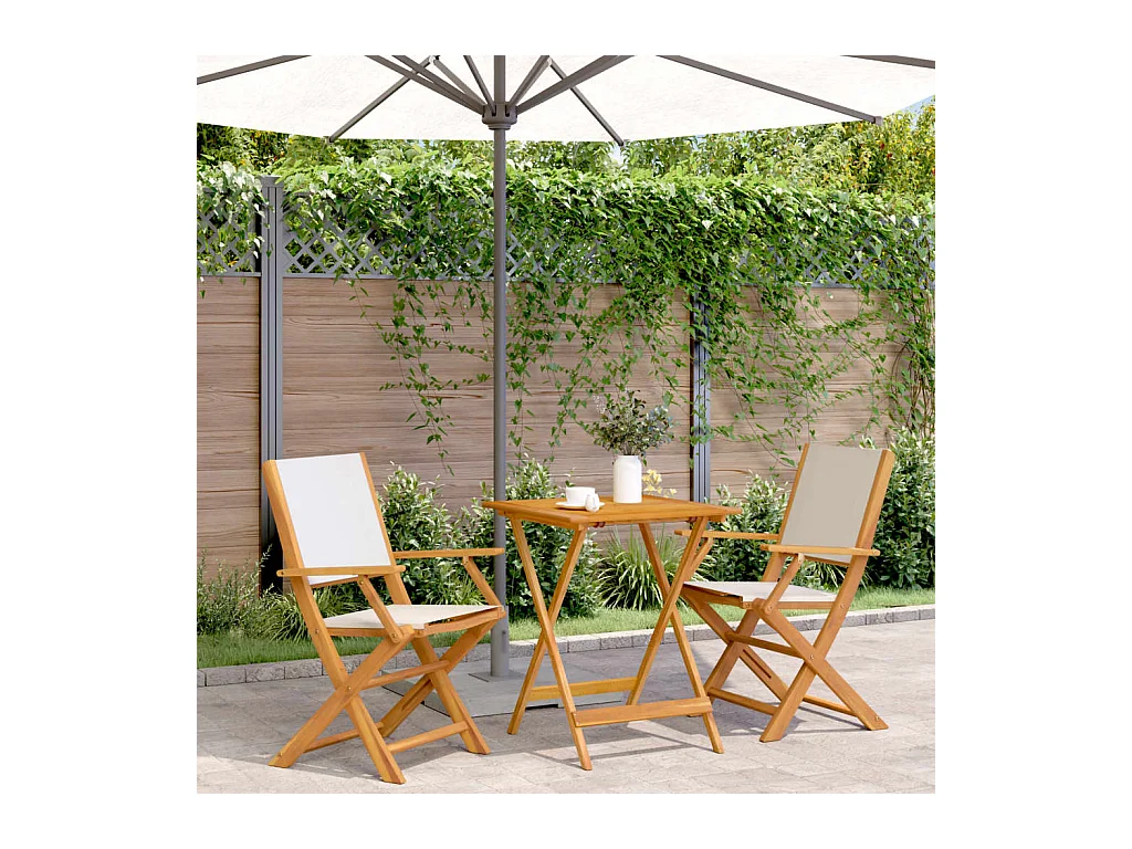 3-tlg. Bistro-Set Cremeweiß Stoff und Massivholz