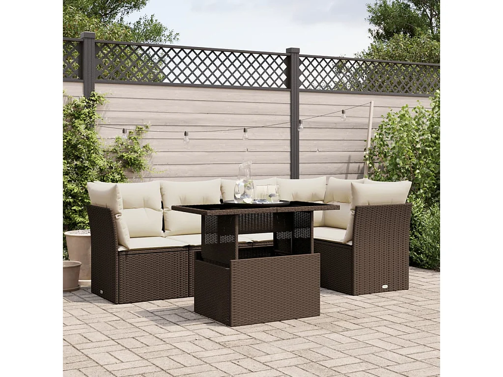 6-tlg. Garten-Sofagarnitur mit Kissen Braun Poly Rattan