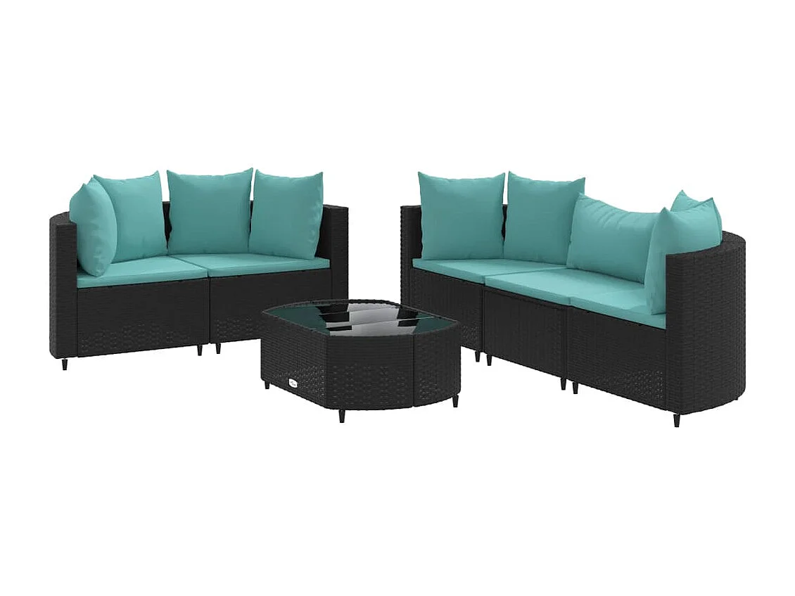 Set Divano da Giardino 6 pz con Cuscini Nero in Polyrattan