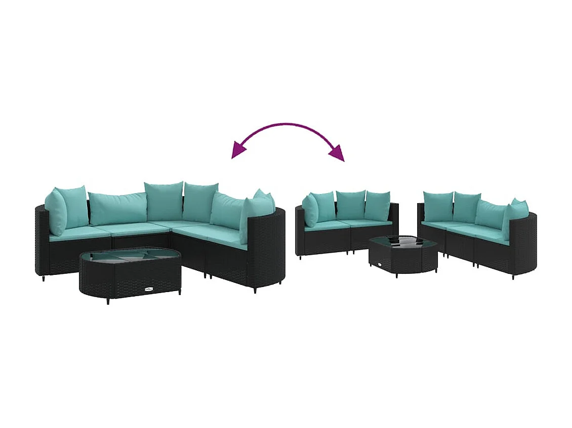 Set Divano da Giardino 6 pz con Cuscini Nero in Polyrattan