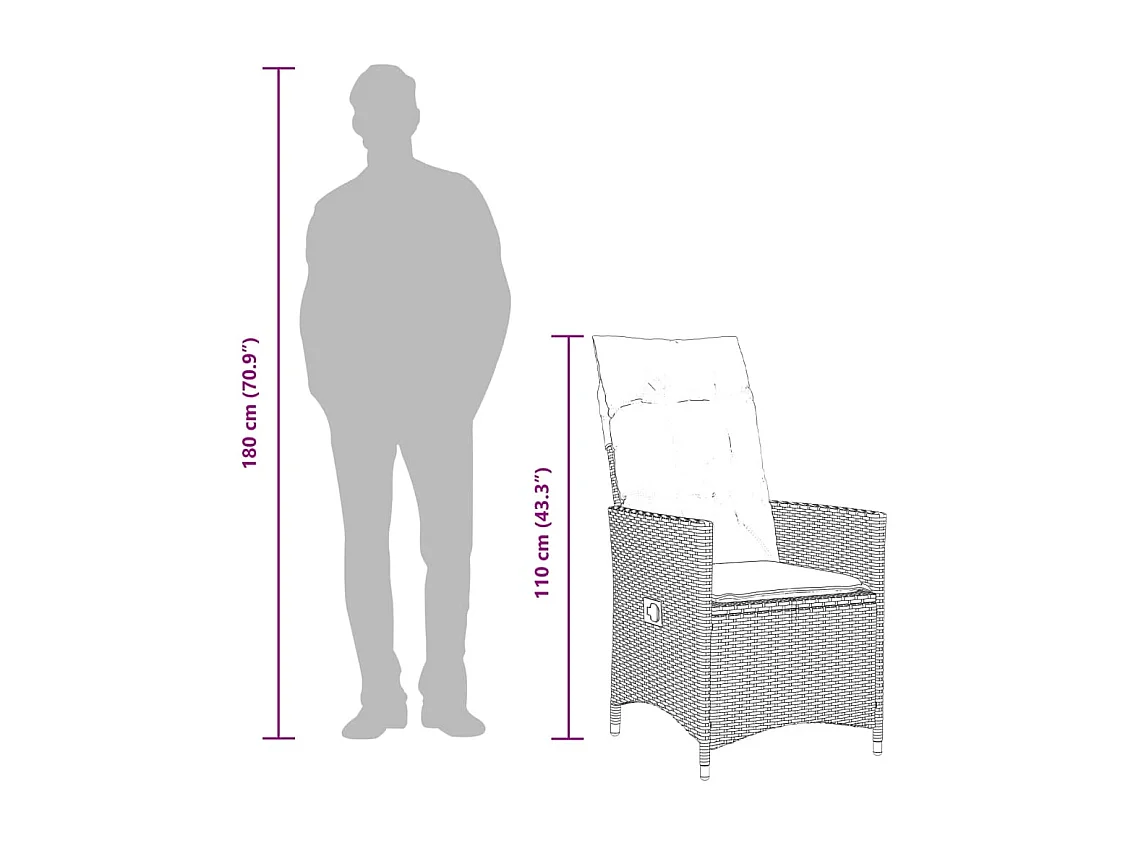 11 pcs conj. de bistrô p/ jardim c/ almofadões vime PE castanho